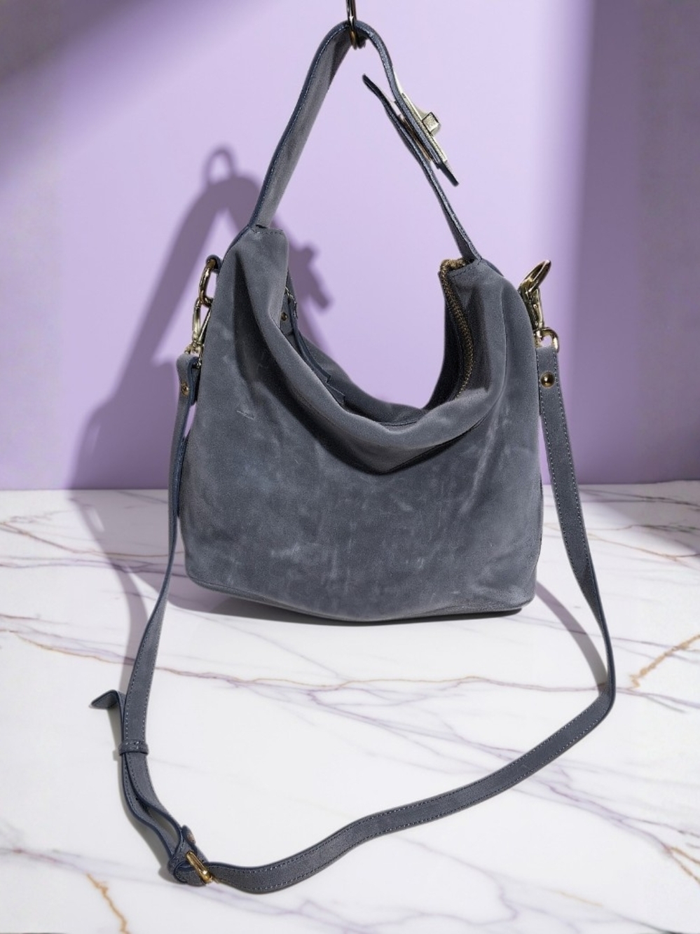 Claudia Firenze Grey Suede Hobo Women's Shoulder Bag